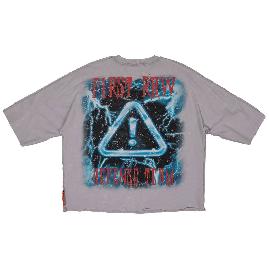 WARNING NOT SO QUIET SAVAGE LEOPARD CROPPED 3/4 SLV TEE: LT GREY / M