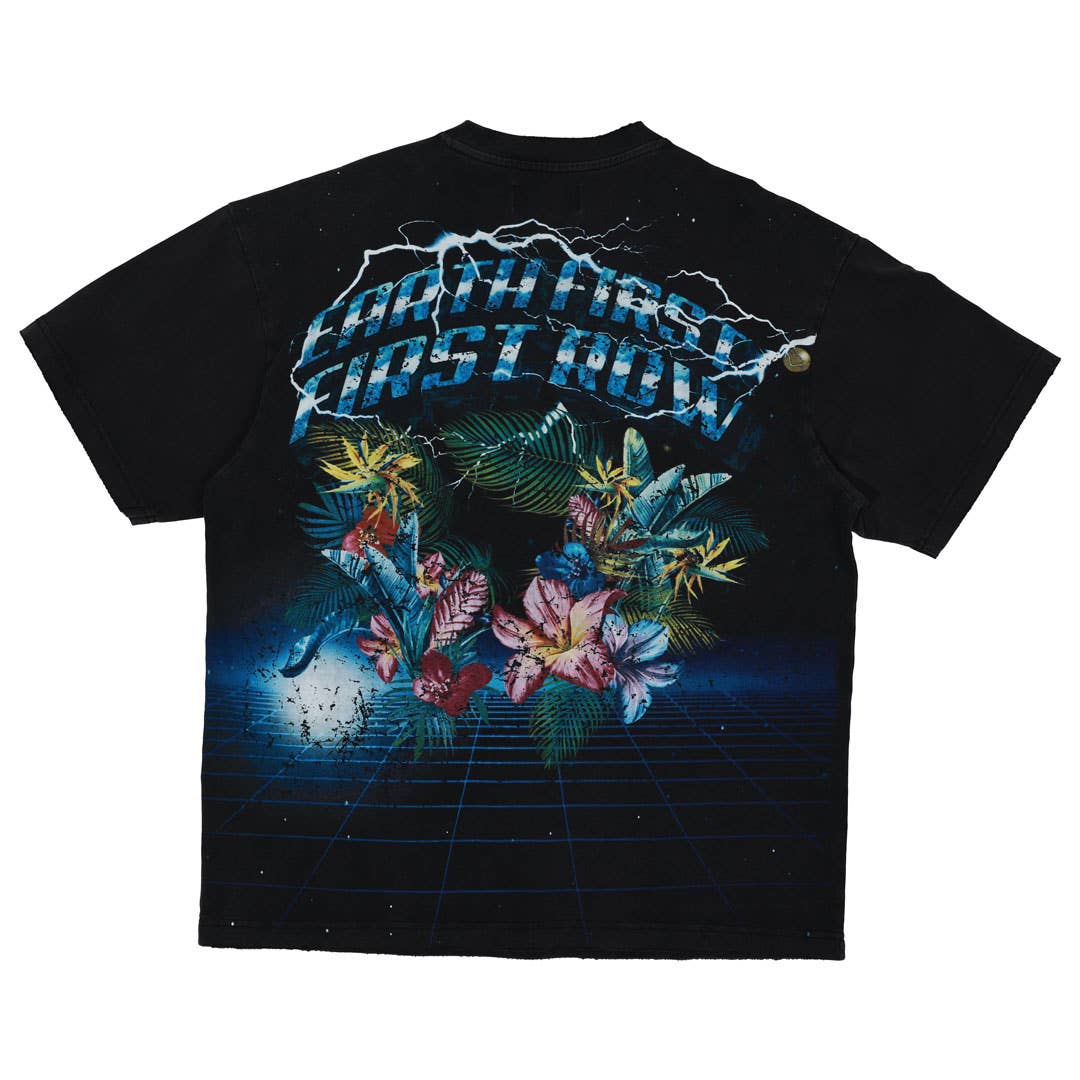 WASHED EARTH FIRST FLOWER TEE: Black / XL