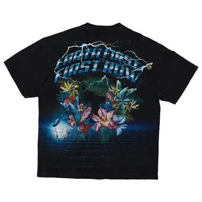 WASHED EARTH FIRST FLOWER TEE: Black / XL