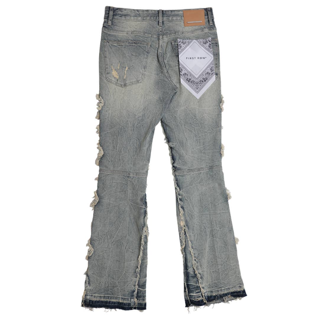 MIDNIGHT RODEO EMBLISHEMENT DENIM STACK PANTS: Medium Stone Tint / 38