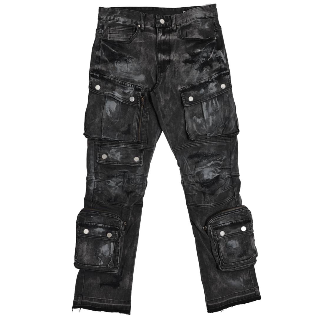 UTILITY CARGO SHARP DENIM PANTS: Black / 30