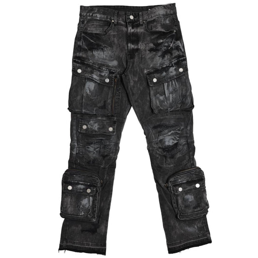 UTILITY CARGO SHARP DENIM PANTS: Black / 32