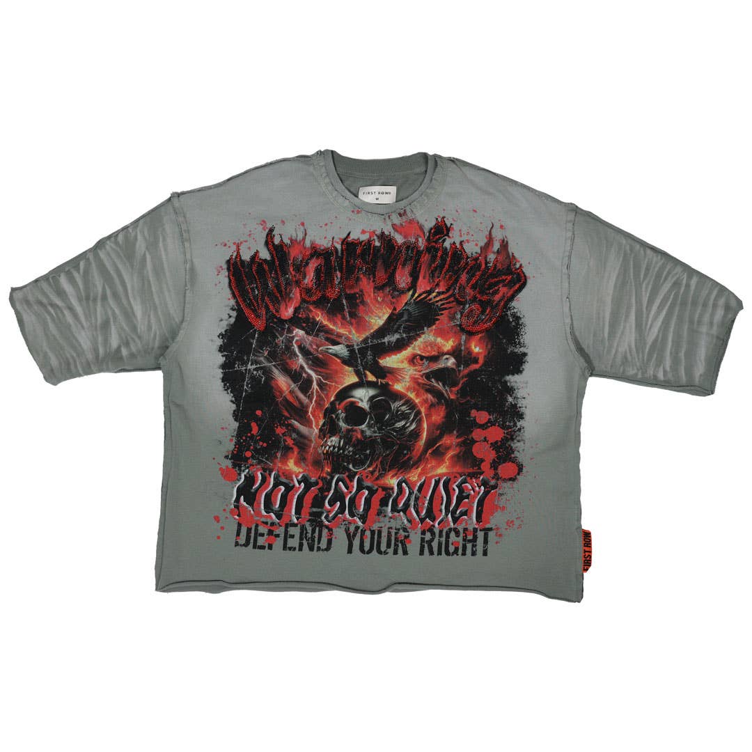 WARNING NOT SO QUIET BURNING SKY CROPPED SLV TEE: NEW GREY / 2XL