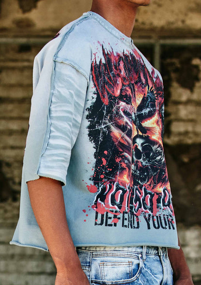 WARNING NOT SO QUIET BURNING SKY CROPPED SLV TEE: NEW GREY / XL