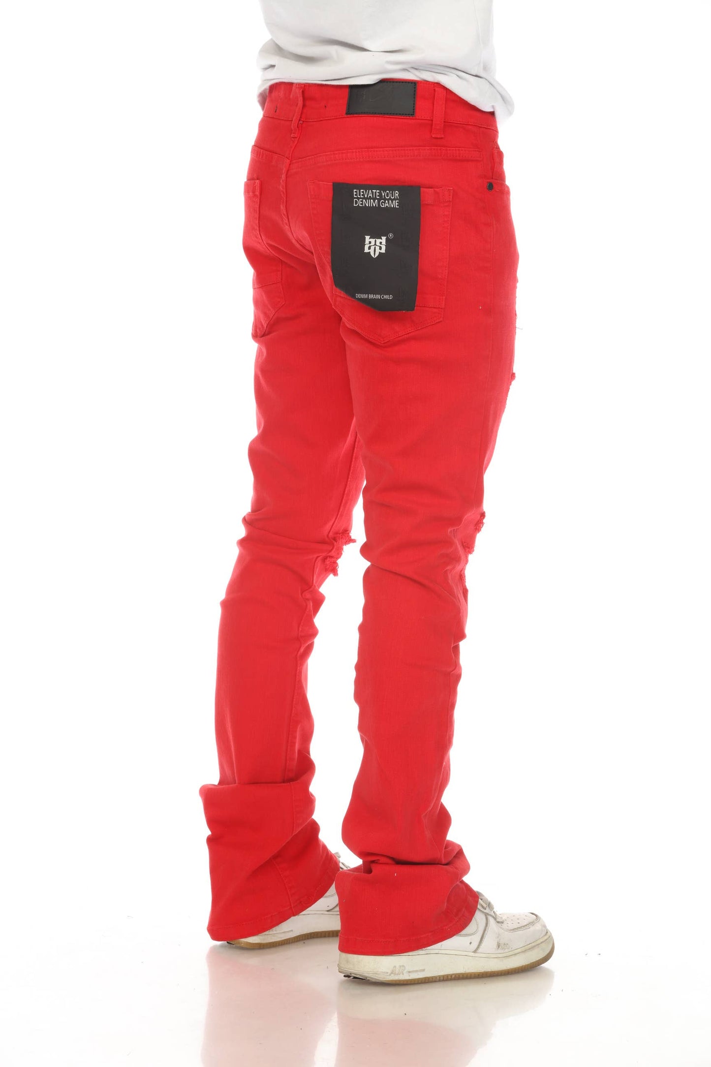 Red Stacked Flare Jeans: 32