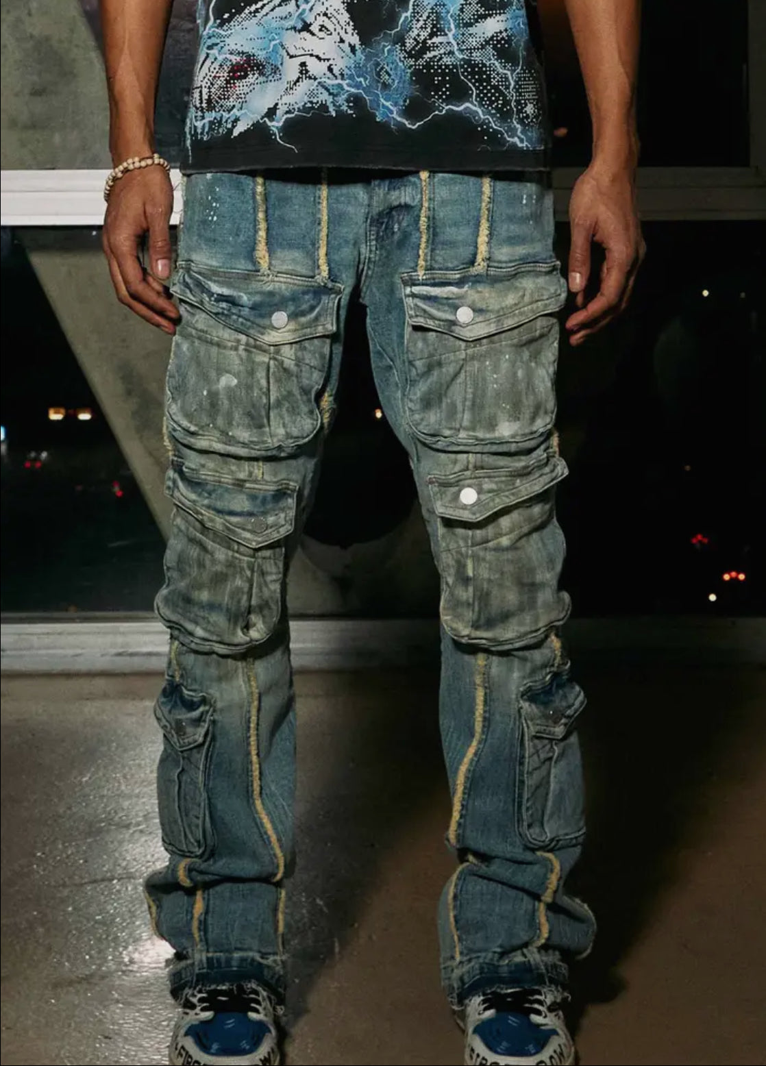 First row stacked jeans