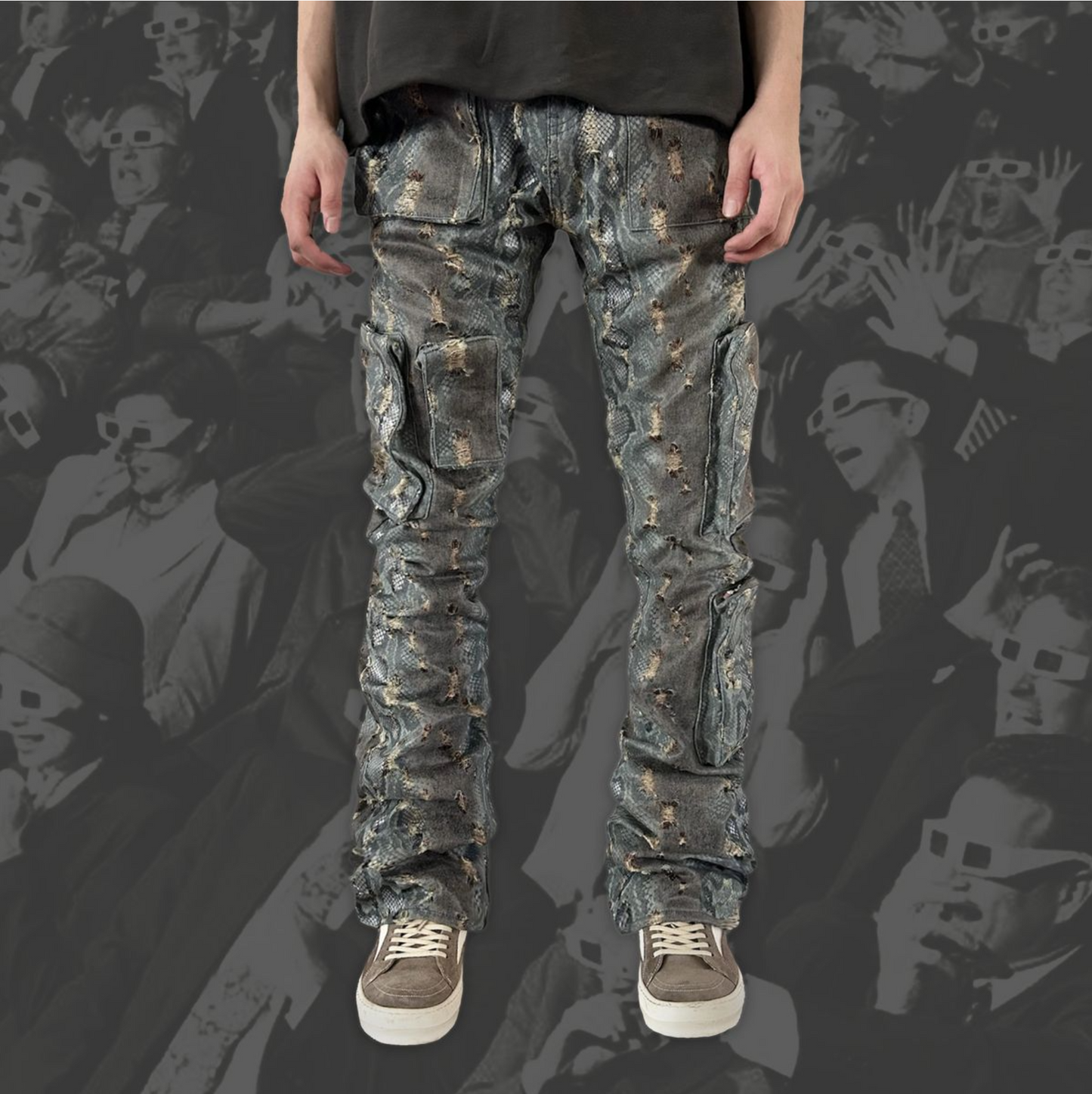 "AHMANSON" DENIM SNAKESKIN PANT
