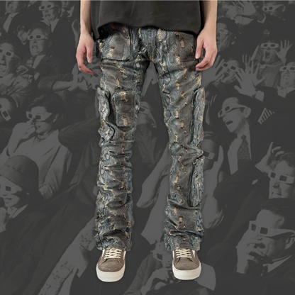 "AHMANSON" DENIM SNAKESKIN PANT