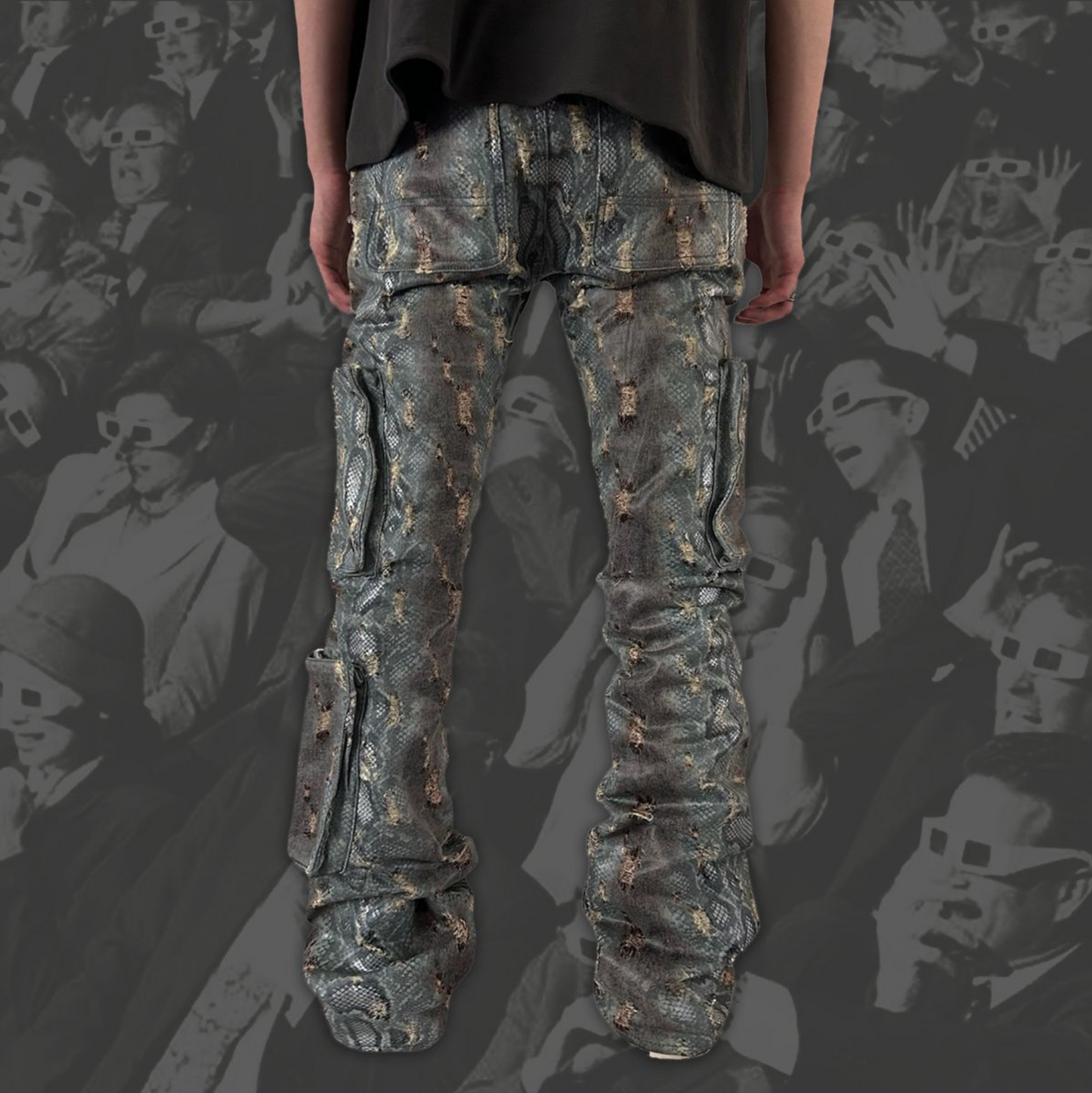"AHMANSON" DENIM SNAKESKIN PANT