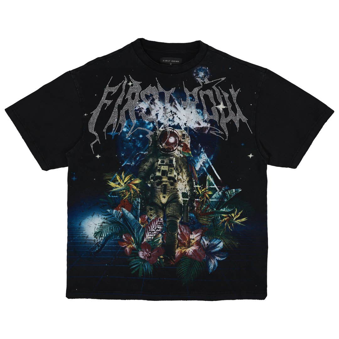 WASHED EARTH FIRST FLOWER TEE: Black / XL