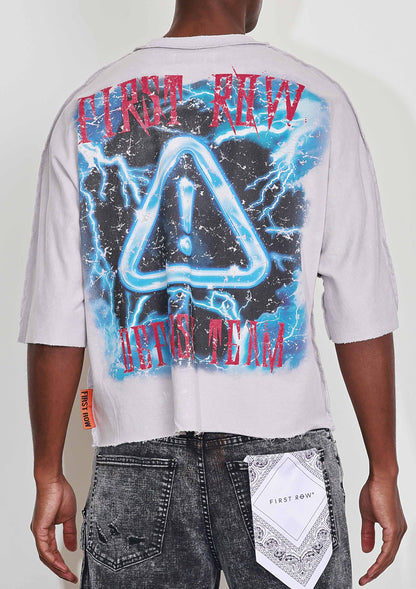 WARNING NOT SO QUIET SAVAGE LEOPARD CROPPED 3/4 SLV TEE: LT GREY / L