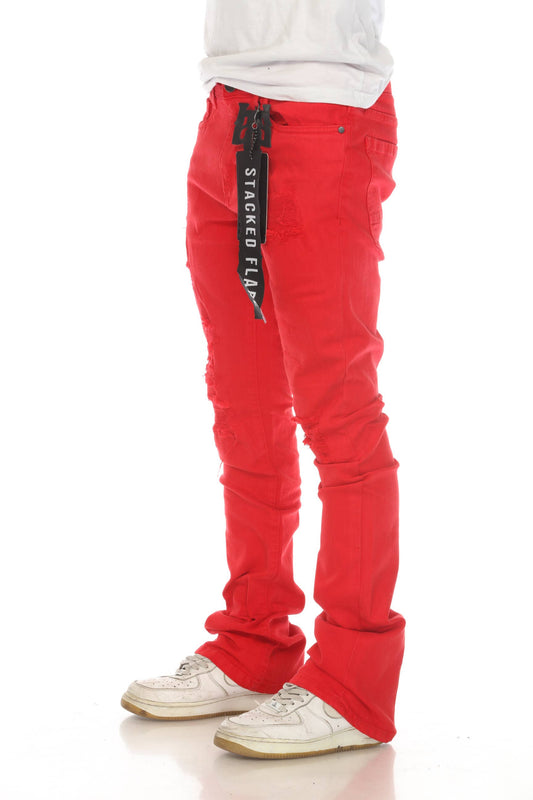 Red Stacked Flare Jeans: 38