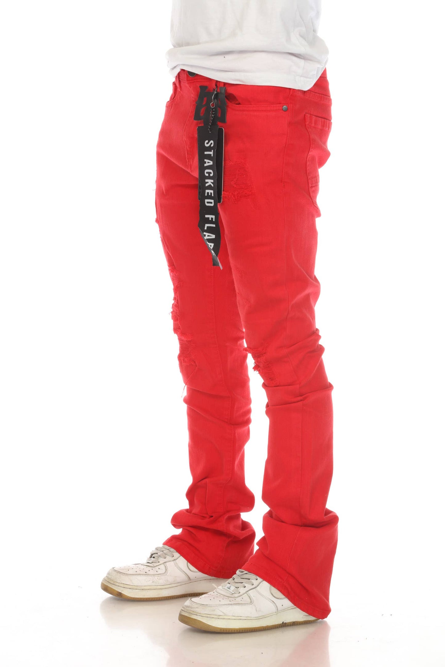 Red Stacked Flare Jeans: 29