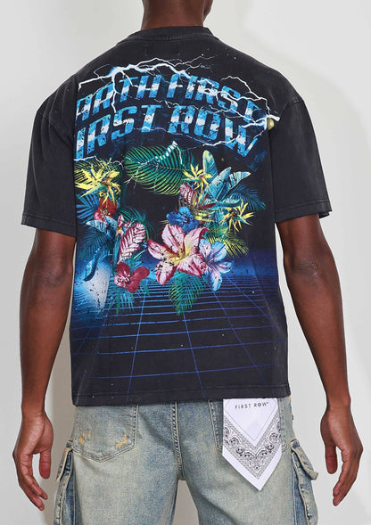 WASHED EARTH FIRST FLOWER TEE: Black / XL