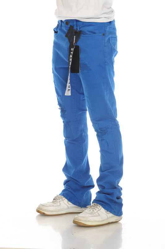 Royal Blue Stacked Flare Jeans: 30